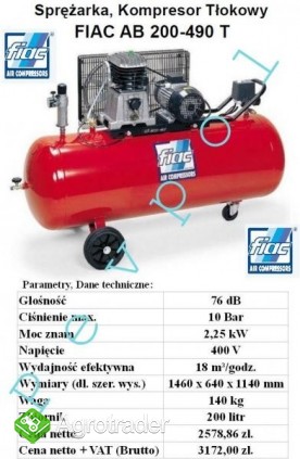 Kompresor, Sprężarka Tłokowa, FIAC, AB 200-490 T